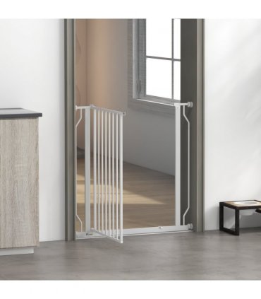 PawHut Dog Gate Wide Stair Gate w/ Door Pressure Fit, 75-85W cm, White