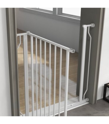 PawHut Dog Gate Wide Stair Gate w/ Door Pressure Fit, 75-85W cm, White