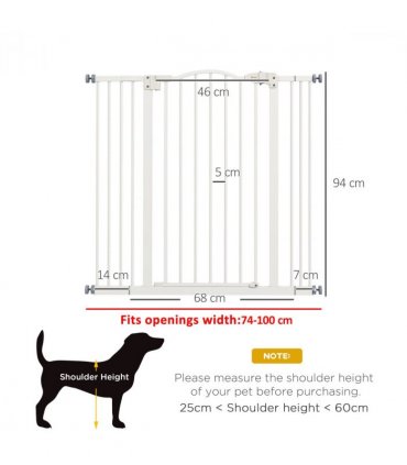 PawHut 74-100cm Adjustable Metal Pet Gate Safety Barrier w/Auto-Close Door White