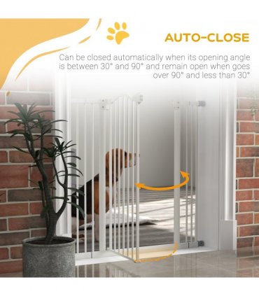 PawHut 74-100cm Adjustable Metal Pet Gate Safety Barrier w/Auto-Close Door White