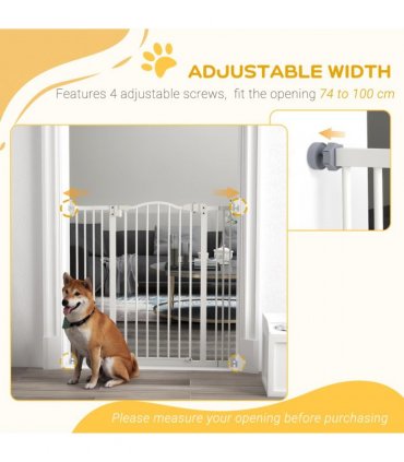 PawHut 74-100cm Adjustable Metal Pet Gate Safety Barrier w/Auto-Close Door White