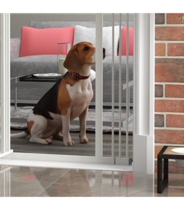 PawHut 74-100cm Adjustable Metal Pet Gate Safety Barrier w/Auto-Close Door White