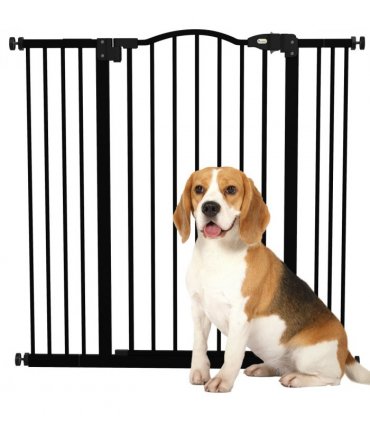 Pet Gate Metal Black 100L x 3.5W x 94Hcm Adjustable Safety Barrier Auto-Close