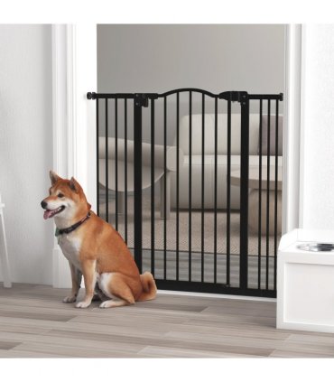 Pet Gate Metal Black 100L x 3.5W x 94Hcm Adjustable Safety Barrier Auto-Close