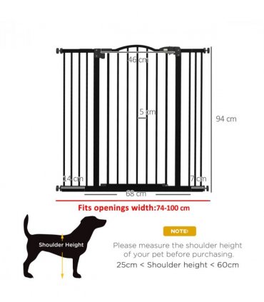 Pet Gate Metal Black 100L x 3.5W x 94Hcm Adjustable Safety Barrier Auto-Close