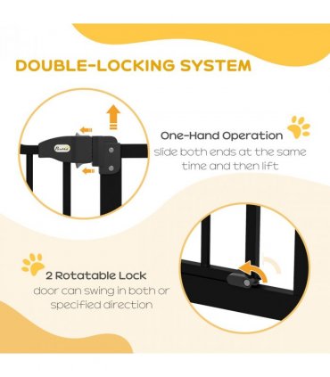 Pet Gate Metal Black 100L x 3.5W x 94Hcm Adjustable Safety Barrier Auto-Close