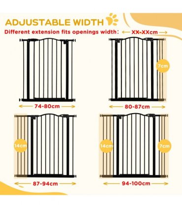 Pet Gate Metal Black 100L x 3.5W x 94Hcm Adjustable Safety Barrier Auto-Close