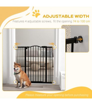 Pet Gate Metal Black 100L x 3.5W x 94Hcm Adjustable Safety Barrier Auto-Close