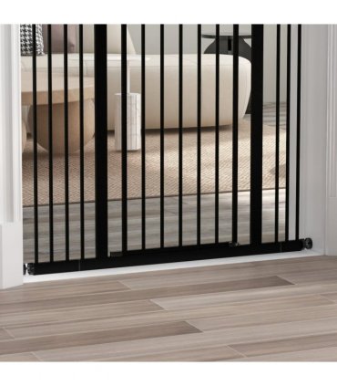 Pet Gate Metal Black 100L x 3.5W x 94Hcm Adjustable Safety Barrier Auto-Close
