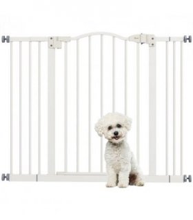 PawHut 74-100cm Adjustable Metal Pet Gate Safety Barrier w/ Auto-Close White