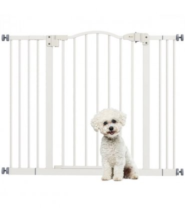 PawHut 74-100cm Adjustable Metal Pet Gate Safety Barrier w/ Auto-Close White