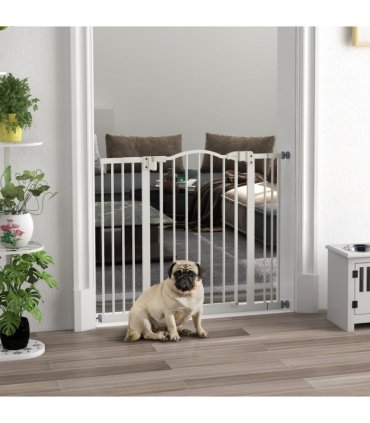 PawHut 74-100cm Adjustable Metal Pet Gate Safety Barrier w/ Auto-Close White
