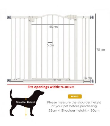 PawHut 74-100cm Adjustable Metal Pet Gate Safety Barrier w/ Auto-Close White