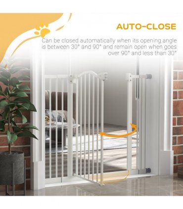 PawHut 74-100cm Adjustable Metal Pet Gate Safety Barrier w/ Auto-Close White