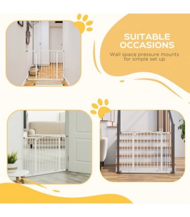 PawHut 74-100cm Adjustable Metal Pet Gate Safety Barrier w/ Auto-Close White