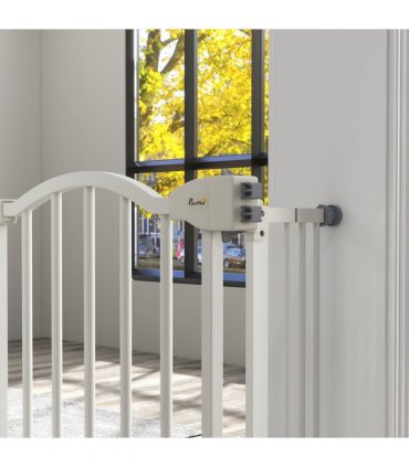 PawHut 74-100cm Adjustable Metal Pet Gate Safety Barrier w/ Auto-Close White