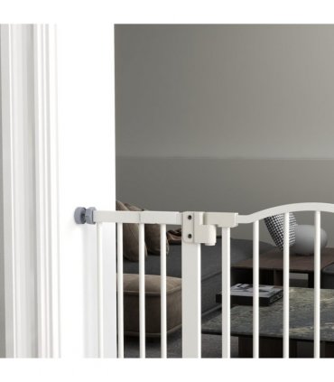 PawHut 74-100cm Adjustable Metal Pet Gate Safety Barrier w/ Auto-Close White