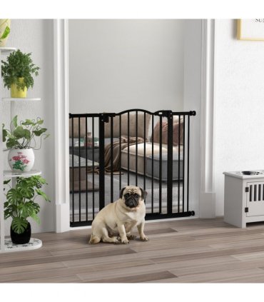 PawHut 74-100cm Adjustable Metal Pet Gate Safety Barrier w/ Auto-Close Black