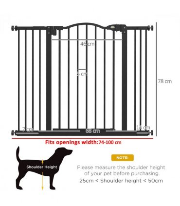 PawHut 74-100cm Adjustable Metal Pet Gate Safety Barrier w/ Auto-Close Black