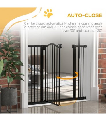 PawHut 74-100cm Adjustable Metal Pet Gate Safety Barrier w/ Auto-Close Black
