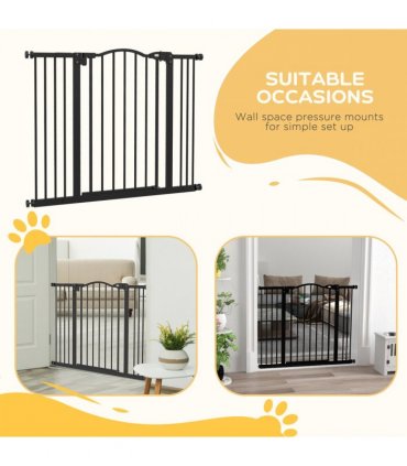 PawHut 74-100cm Adjustable Metal Pet Gate Safety Barrier w/ Auto-Close Black