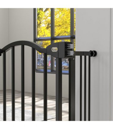PawHut 74-100cm Adjustable Metal Pet Gate Safety Barrier w/ Auto-Close Black