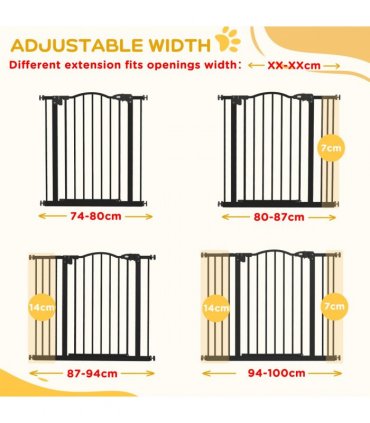 PawHut 74-100cm Adjustable Metal Pet Gate Safety Barrier w/ Auto-Close Black