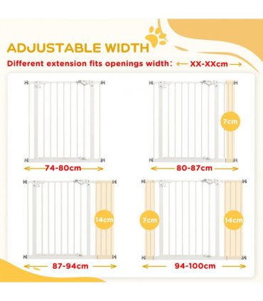 PawHut Adjustable Safety Gate w/ 2 Extensions and Four Adjustable Screws, White