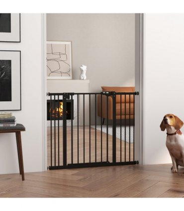 PawHut Adjustable Safety Gate w/ 2 Extensions and Four Adjustable Screws, Black