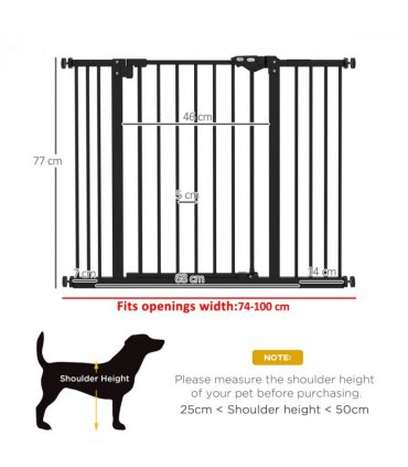 PawHut Adjustable Safety Gate w/ 2 Extensions and Four Adjustable Screws, Black