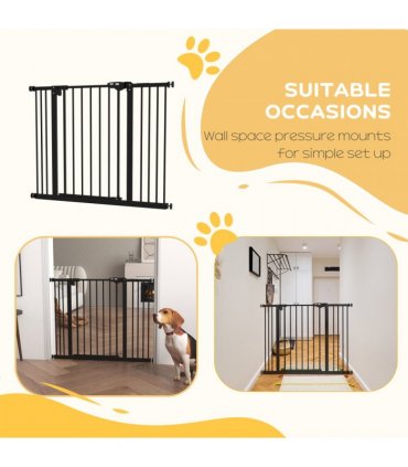 PawHut Adjustable Safety Gate w/ 2 Extensions and Four Adjustable Screws, Black