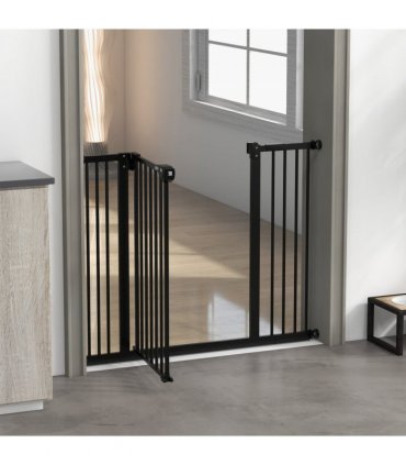PawHut Adjustable Safety Gate w/ 2 Extensions and Four Adjustable Screws, Black
