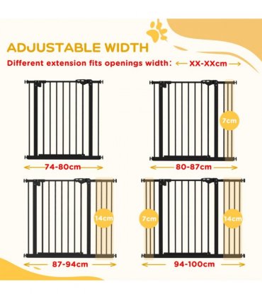 PawHut Adjustable Safety Gate w/ 2 Extensions and Four Adjustable Screws, Black