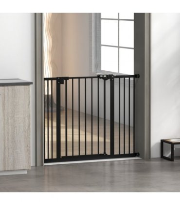 PawHut Adjustable Safety Gate w/ 2 Extensions and Four Adjustable Screws, Black