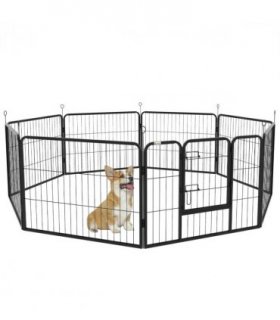 Pet Pen Black Metal 60H x 80Wcm 8 Panel Playpen for Miniature Small Dogs 160L