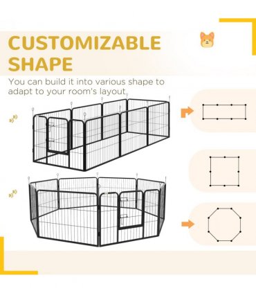 Pet Pen Black Metal 60H x 80Wcm 8 Panel Playpen for Miniature Small Dogs 160L