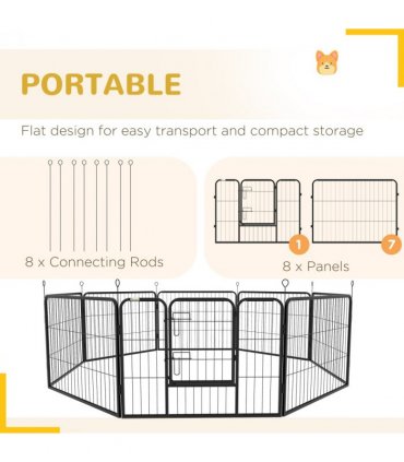Pet Pen Black Metal 60H x 80Wcm 8 Panel Playpen for Miniature Small Dogs 160L