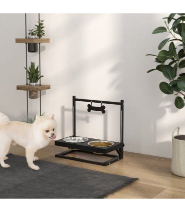 PawHut Raised Dog Bowl w/ Adjustable Height Stand for Small Medium Large Dogs
