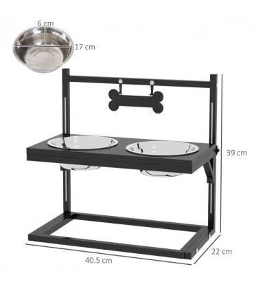 PawHut Raised Dog Bowl w/ Adjustable Height Stand for Small Medium Large Dogs