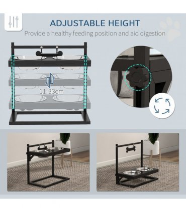 PawHut Raised Dog Bowl w/ Adjustable Height Stand for Small Medium Large Dogs