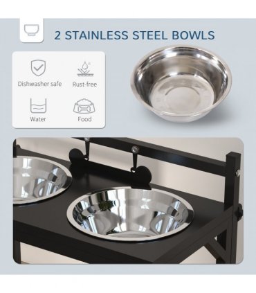PawHut Raised Dog Bowl w/ Adjustable Height Stand for Small Medium Large Dogs