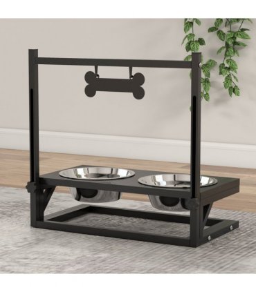 PawHut Raised Dog Bowl w/ Adjustable Height Stand for Small Medium Large Dogs