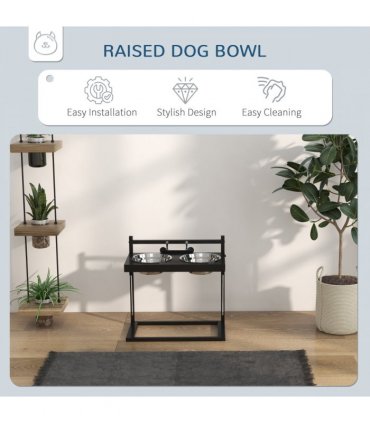 PawHut Raised Dog Bowl w/ Adjustable Height Stand for Small Medium Large Dogs