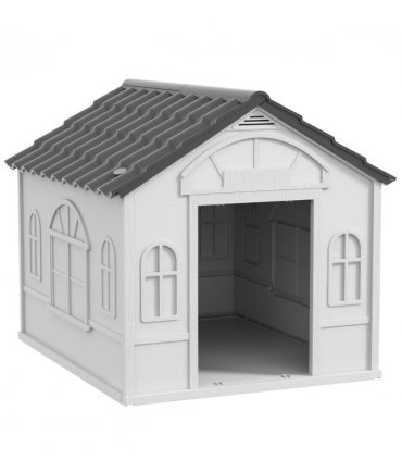 Dog House PawHut Weather-Resistant Grey and White PP 65L x 75.7W x 63Hcm