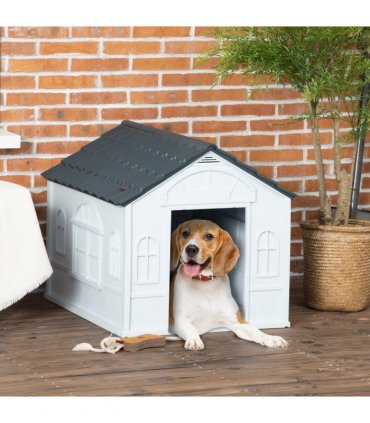 Dog House PawHut Weather-Resistant Grey and White PP 65L x 75.7W x 63Hcm
