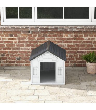 Dog House PawHut Weather-Resistant Grey and White PP 65L x 75.7W x 63Hcm