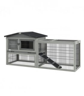 Pawhut Rabbit Hutch Pet House Outdoor Run Design w/ Water-Resistant Paint Ramp