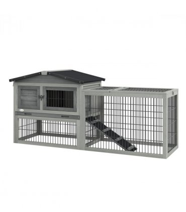 Pawhut Rabbit Hutch Pet House Outdoor Run Design w/ Water-Resistant Paint Ramp