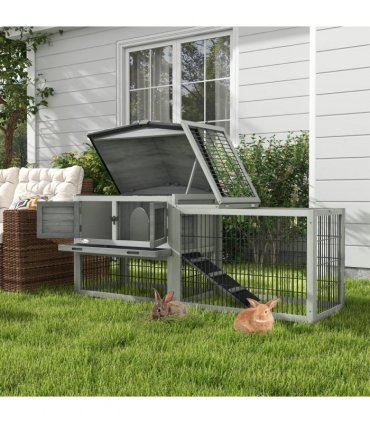 Pawhut Rabbit Hutch Pet House Outdoor Run Design w/ Water-Resistant Paint Ramp