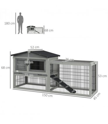 Pawhut Rabbit Hutch Pet House Outdoor Run Design w/ Water-Resistant Paint Ramp